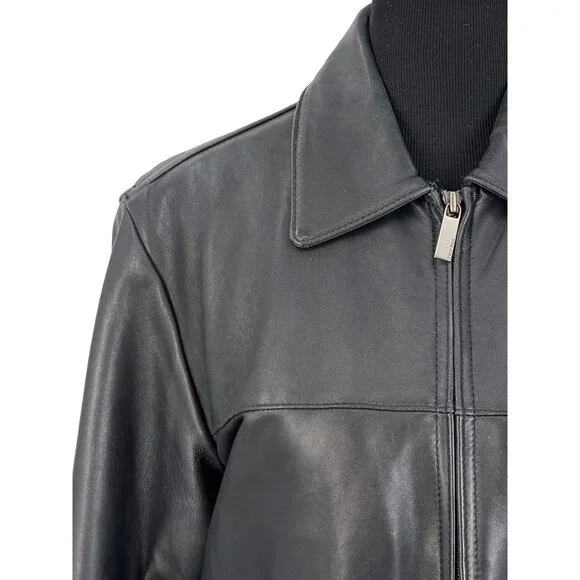 VTG Perry Ellis Portfolio Mens Black Lambskin Leather Jacket | 90s Quiet Luxury - Picture 4 of 16